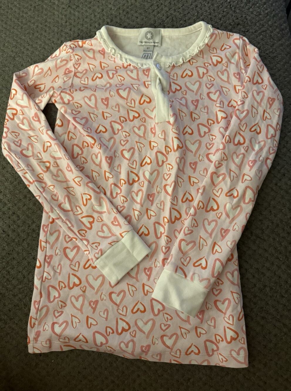 The Proper Peony Girls Long Sleeved Straight Dress Heart Print Pink Size 8Y